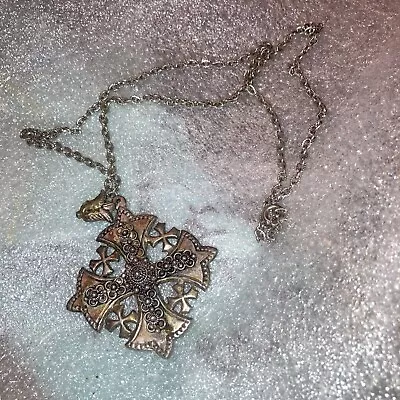 Antique Vintage Jerusalem 900 Silver Crusader's Cross Maltese Necklace • $99