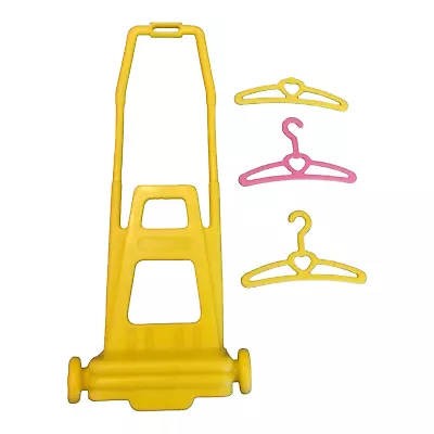 Barbie Luggage Cart 3 Hangers 1989 Mattel Yellow Pink Accessories Travel Vintage • $12.99