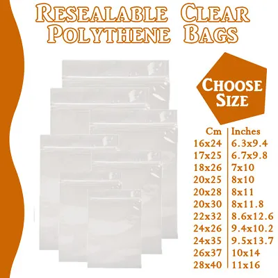 Extra Large Grip Seal Zip Lock Polythene Resealable Clear Plastic Bags 100-10000 • £4.89