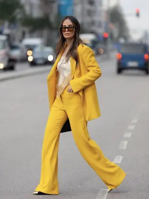 $99.99 • Buy Nwt Zara Women Double Breasted Long Blazer Jacket Yellow | 2277/628 Xs
