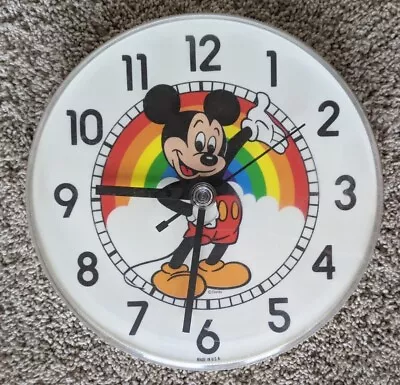 Vintage Walt Disney Mickey Mouse Rainbow SUNBEAM Quartz 8  WALL Clock WORKS! • $75