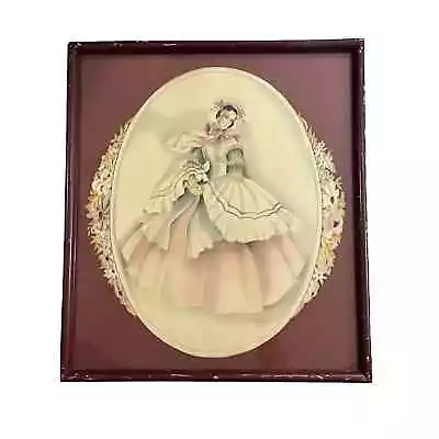 Vintage Victorian Woman Dress Bernard Signed Airbrush Litho Framed Art Antique • $84.15