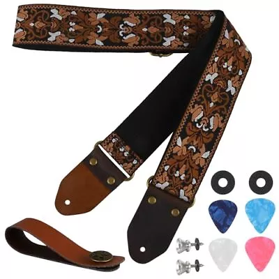 Guitar Strap With Leather EndsSet Of Cotton Vintage Jacquard Embroidered Gui... • $12.40