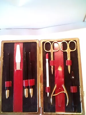 Vintage GOLD Filled Manicure Set SOLINGEN 9pc. In Red Case GERMANY • $35