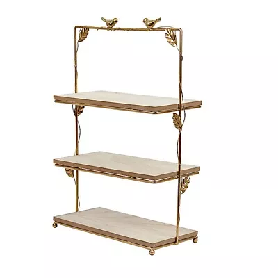 19  Gold Natural Metal Wood 3 Tier Cupcake Holder Dessert Stand Party Supplies • $41.82