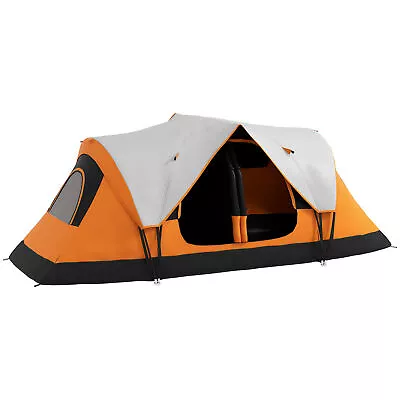 Outsunny 2 Room Camping Tent With Waterproof Rainfly & Screen Panels Orange • £88.99