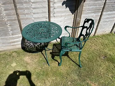 £100 • Buy Cast Aluminium Garden Bistro Table And 1 Carver Chair Outdoor