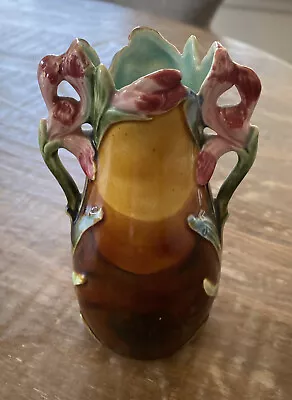 Antique French Majolica Barbotine Colorful Small Vase • $60