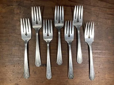 Vernon Silver Plate Salad Fork Lot Of 7 Vintage Art Decco Styling • $11
