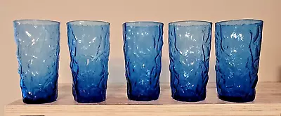 5 Morgantown Seneca Driftwood Delphine Blue Crinkle Tumbler Glasses 5.25  • $32