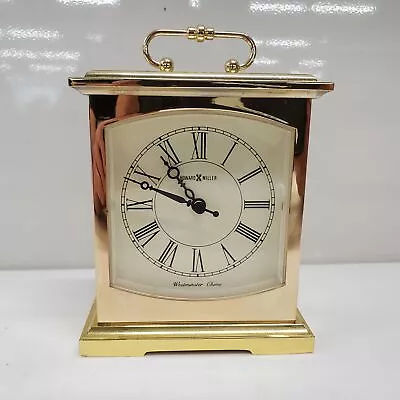 Vintage HOWARD MILLER Westminster Chimes DESK MANTLE QUARTZ CLOCK Brass Finish • $9.99