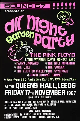 $5 • Buy 1967 PINK FLOYD Leeds Garden Party UK 13  X 19 Reproduction Concert Poster