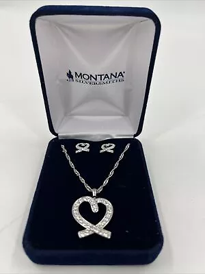 Montana Silversmiths Necklace & Earring Set - Silver Rhinestone Heart - NEW • $34.99