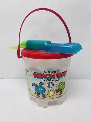 Vintage McDonalds Plastic Beach Bucket Pail With Lid And Rake 1989 Sand Toy B17 • $15.95