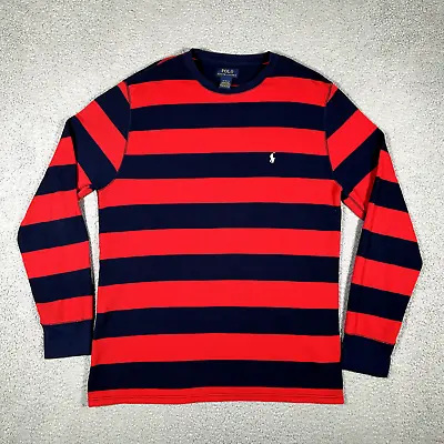 Polo Ralph Lauren Shirt Mens XL Blue Red Striped Waffle Knit Thermal Pony Logo • $17.95