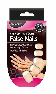 24pc Natural French False Nails | Full Cover Length Cuticle Care | Manicure Set. • £2.99