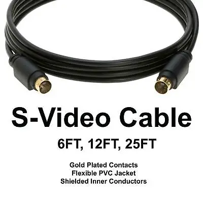 S Video Cable 4 PIN Monitor S-Video SVHS Male VCR Camcorder 6FT 12FT 25FT Lot • $6.76
