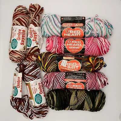 Vintage Red Heart And Sayelle Ombre Mixed Color Yarn Lot 9 Partial & Full Skeins • $29.95