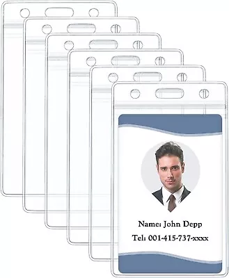 6 Pack Vertical ID Card Badge Holder Waterproof Clear Card Sleeve Case Cover Hea • $6.80