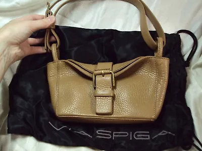 Via Spiga Tan Caramel Embossed Leather Magnetic Snap Flap Shoulder Handbag Purse • $15.99