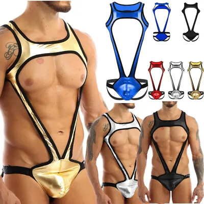 US Men's One Piece Shiny Metallic Bulge Pouch Thong Jockstrap Leotard Underwear • $6.57