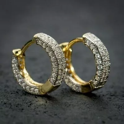 1.60CT Lab-Created Diamond Men's Huggie Hoop Earrings 14K Yellow Gold Finish • $45