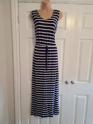 Navy Blue & White Striped Jersey Feel Summer Maxi Dress Size 22 By Capsule • £15.99