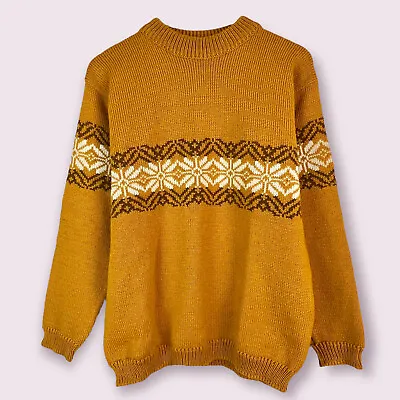 Vintage Dale Of Norway Fair Isle Wool Crewneck Sweater Size M Mustard Nordic Ski • $99.50