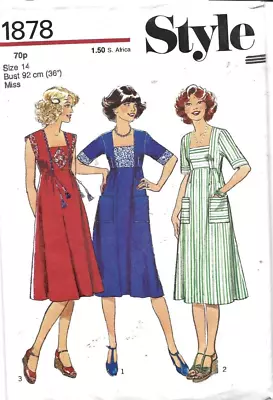 Vintage 1977 Ladies Dress Square Neck Sewing Pattern Bust 36 In. Checked (1878) • £6.50