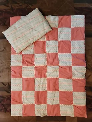 PINKISH-CORAL BABY CRIB QUILT COMFORTER PILLOW W/ Paw Print Design. ~39 X29  • $20