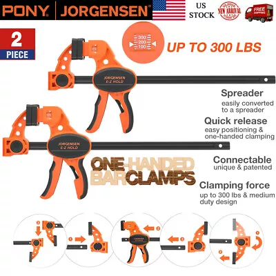 Jorgensen 12  Bar Clamp Set E-Z Hold F Clamp One-Handed Spreader Clamp 2-Pack US • $45.99