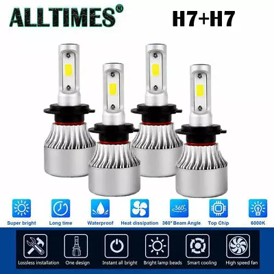 4x H7+H7 LED Headlight Bulbs Kit High Low Beam 72W 7200LM DRL 6000K White • $14.23