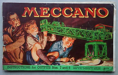 Meccano Instructions For Outfits #7 And #8 Booklet FR+ • £0.99
