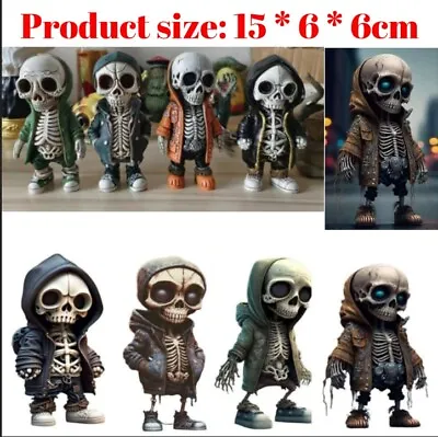 Resin Skeleton Figurines Black Skeleton Doll Ornament Skull Statue Desk~ • £11.72