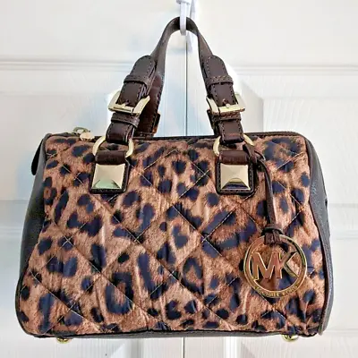 Michael Kors Grayson Quilted Leopard Print Duffle Satchel With Leather Trim EUC • $75