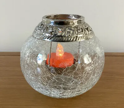 Yankee Candle Crackle Glaze Tea Light Holder With White Metal Collar Very Pretty • £8.25