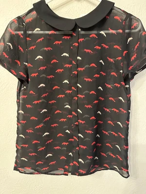 $18 • Buy Vivienne Tam Size S Black Short Sleeve Top With Foxes Sheer Excellent