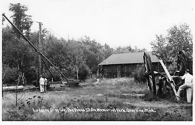 Vintage Grayling Michigan RPPC Postcard Logging Display Pine State Memorial Park • $8.99