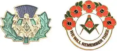 Masonic Scottish Thistle Crested Badge And Masonic We Will Remember Enamel Badge • £9.99