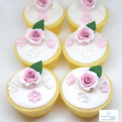 Sugar Rose & Blossoms Edible Cupcake Topper Decoration • £7.99