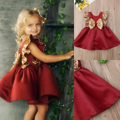 Toddler Kids Baby Girls Sequin Bowknot Dress Wedding Party Princess Dress UK • £5.99