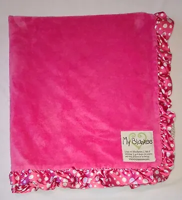My Blankee Pink White Polka Dot Satin Ruffled Trim Edge Baby Girl Blanket  • $28