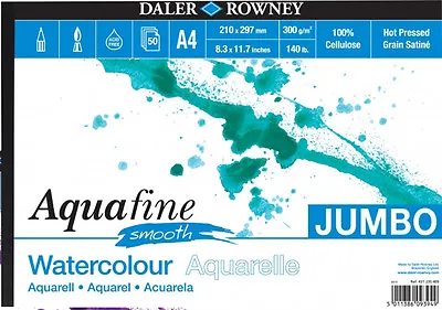 Daler Aquafine Jumbo Watercolour Pad 140lb / 300gsm - A3 Smooth - 50 Sheets • £36.99