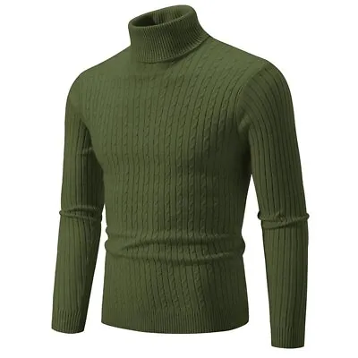 Men's High Neck Sweater Solid Color Pullover Knitted Warm Casual Turtleneck New • $20.70