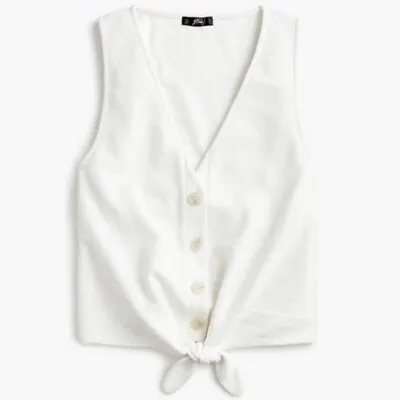 J Crew Button Up Tie Front Tank Top Size Small Ivory Sleeveless Waist Knot • $24.99