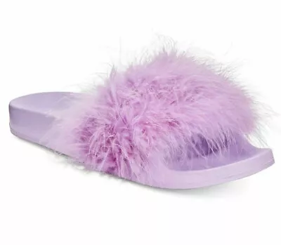 New Womens INC International Concepts Faux-Marabou Slide Slippers Purple 11 - 12 • $9.99