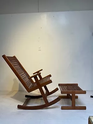 Stephen Hynson Oak Dowel Rocking Chair & Ottoman • $2200