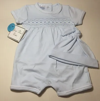 £12.50 • Buy Baby Boy  Romper And Hat Smocked  Blue COTTON Spanish Style 0-3 3-6 Months