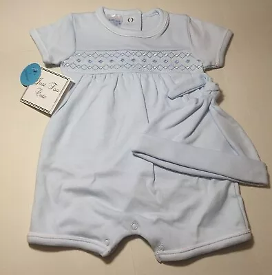 £12.50 • Buy Baby Boy  Romper And Hat Smocked  Blue COTTON Spanish Style 0-3 3-6 Months