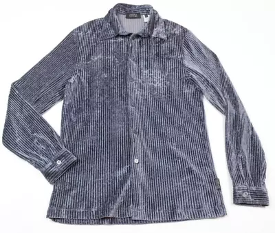 Vintage Versace Classic V2 Shirt Mens Medium Blue Velour Stripe Long Sleeve • $39.97
